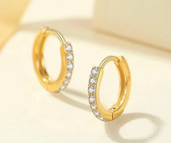 12mm CZ Small Gold Hoop Earrings for Women Men - Image 2