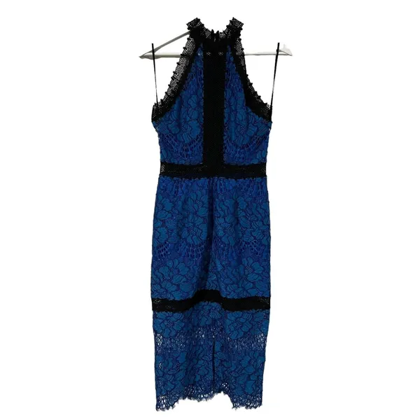 Alexis Size S Julianna Dress‎ Blue Black Lace Halter Midi Bodycon High Neck Gown - Image 3