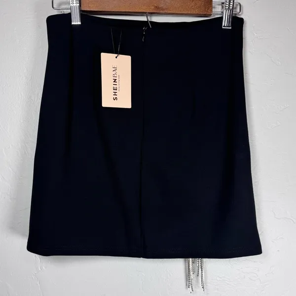 SHEIN Bae Black Mini‎ Skirt With Rhinestones Size Medium - Image 2
