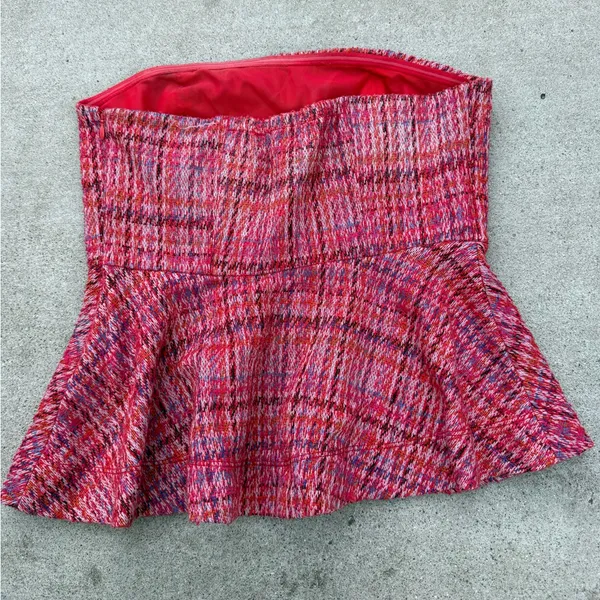NWT Anthropologie Maeve Plaid Knitted Strapless Peplum Top Women’s Size Small - Image 3