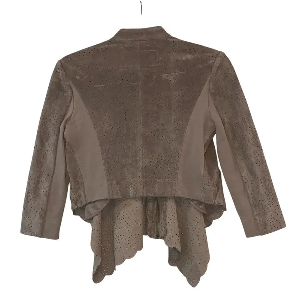 BCBGMAXAZRIA Mocha Faux Suede Zip Jacket‎ XS Asymmetrical Boho - Image 4