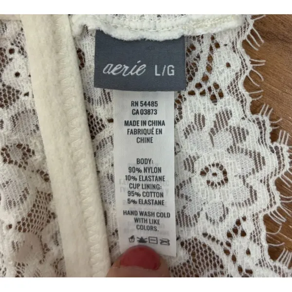 Aerie Eyelash Lace Bralette Womens L‎ Ivory Racerback Wireless Padded Sexy - Image 4