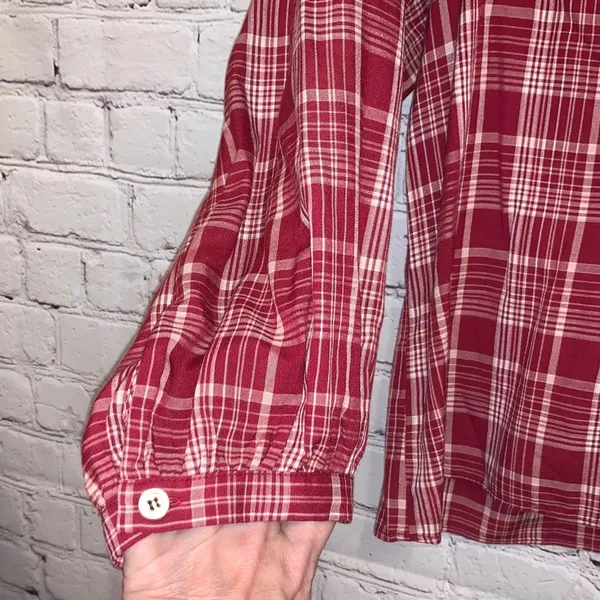 Madewell Red‎ Plaid Peasant Blouse Medium Long Sleeve Cottagecore Top - Image 2