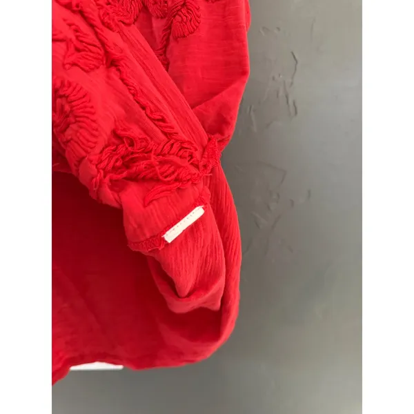 Lucky Brand Red Floral Embroidered‎ Slub Knit Sleeveless Tank Top Womens Small - Image 4