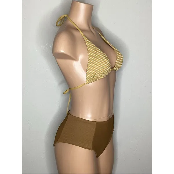 Anthropologie New. WET L.A. brown stripe bikini. Small. Retails $186 - Image 4