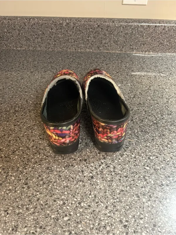 Dansko Multicolor Knit-Effect Clogs in Bright Rainbow - Image 3