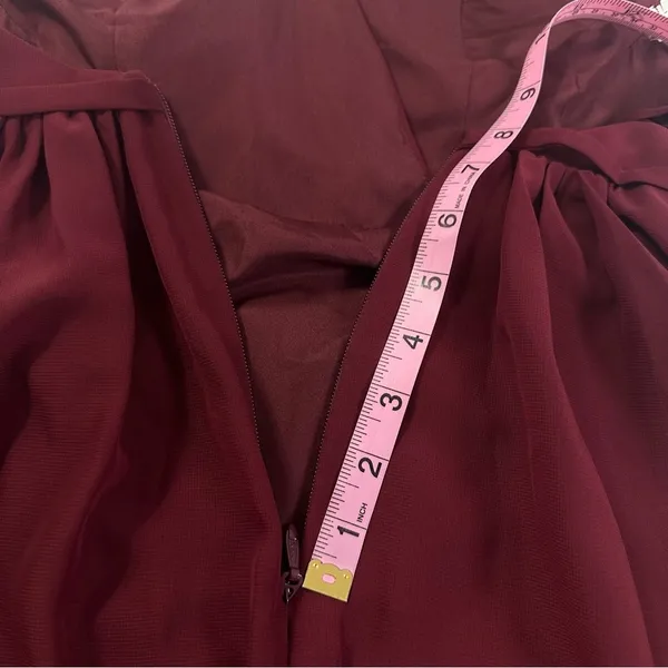 JJ's House Floor Length Bridesmaid Gown in Burgundy With Slit And Low Back Size 0 - Image 13
