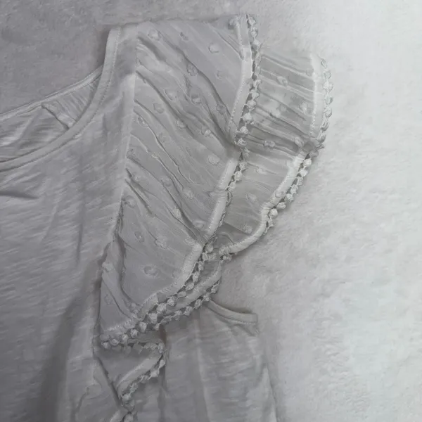 Sézane S Top Ruffle Swiss Dot Pom Pom Lace Slub Organic Cotton White Feminine - Image 3