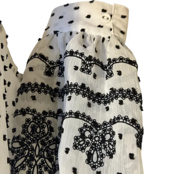 WHITE‎ HOUSE BLACK MARKET Polka Dot Embroidered Ladder Lace Blouse NWOT Small - Image 6