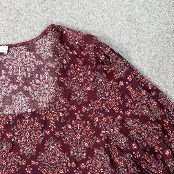 LOFT Women's XL Square Neck Long Sleeve Blouse Top Maroon Floral Paisley - Image 6