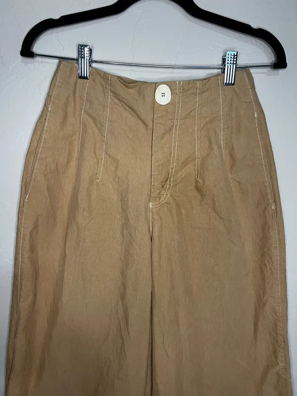 Zara TRF Super Wide Leg‎ High Rise Crop Tan Boho Trouser Pants - Image 3