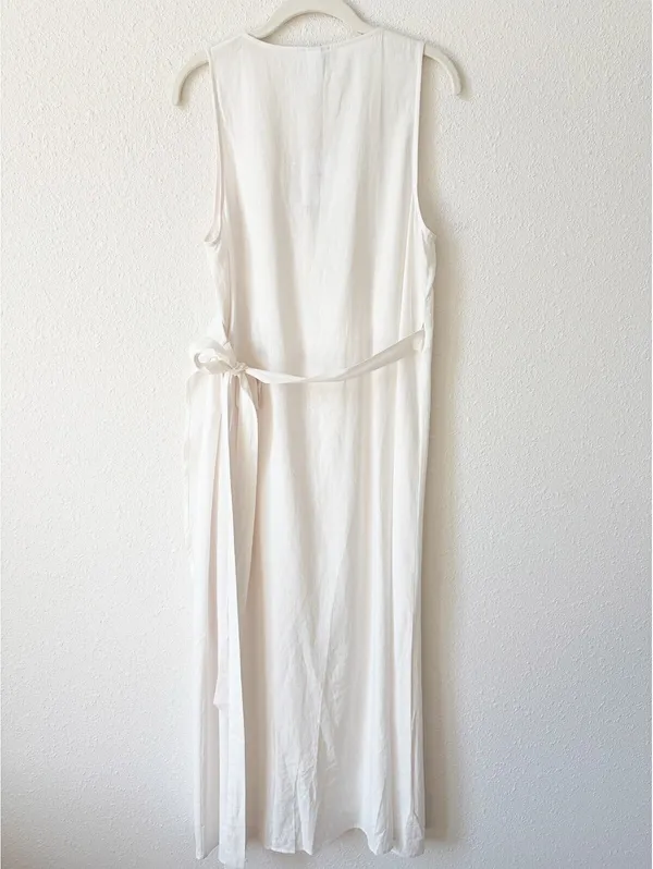Andie The Maxi Wrap Dress Size Medium in Coconut Linen Coastal Lagenlook Neutral - Image 2