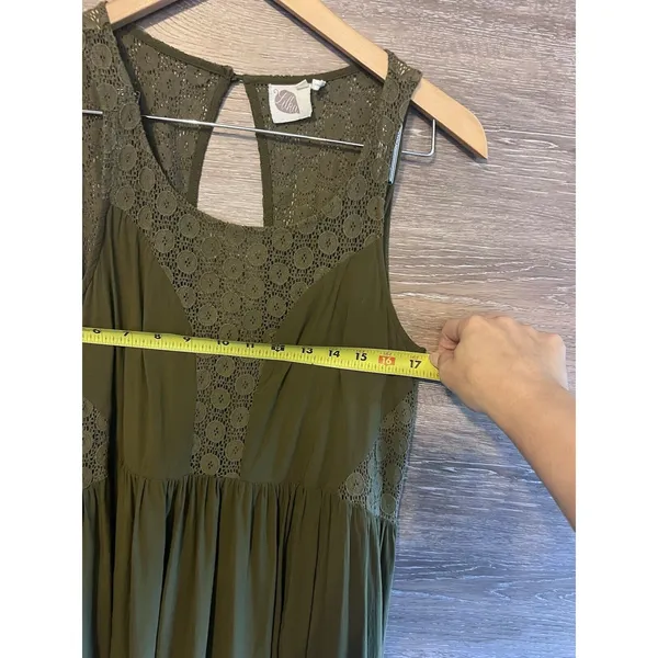 Anthropologie Lilka Dress Olive Green Rayon & Lace Sleeveless Open Back Sz S - Image 8