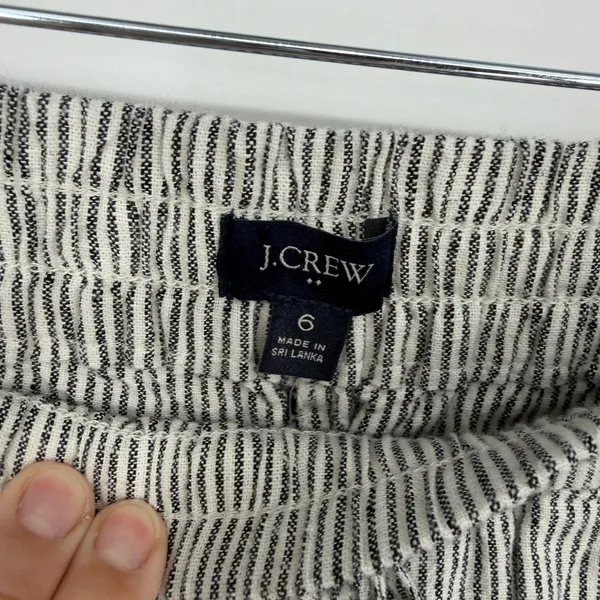 J.Crew Linen Cotton‎ Striped Drawstring Pants Black White Womens Size 6 NEW - Image 4