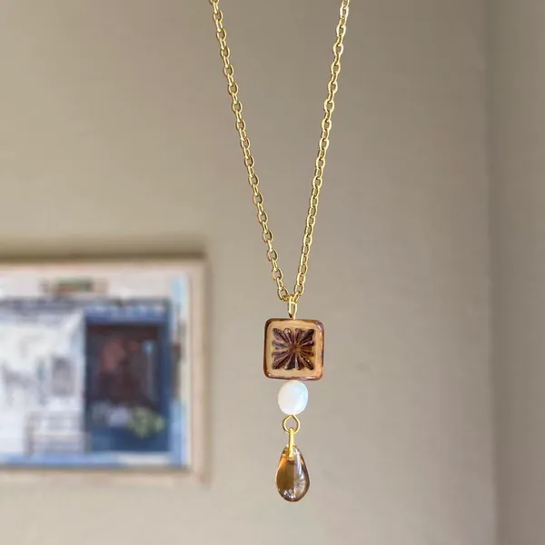 Handmade unique quality Czech glass beads & freshwater pearl necklace🌿✨ - Image 3