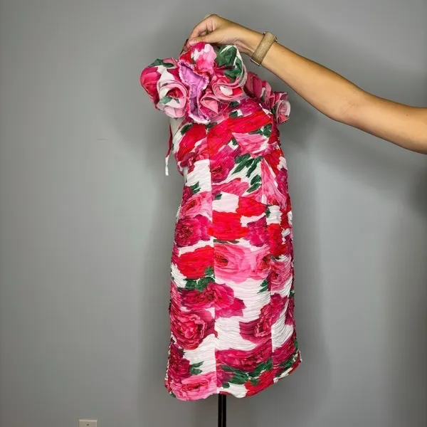 ASOS Luxe- Halter Pink Floral Ruched Mini Dress - Image 7