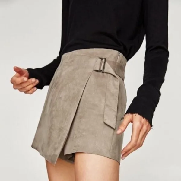 NWOT ZARA Basics Faux Suede Belted Wrap Skort - Image 2