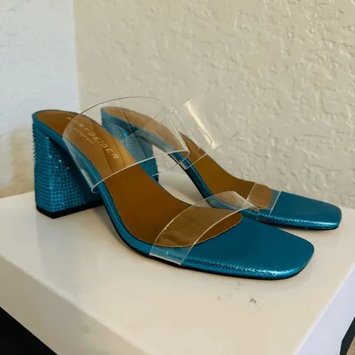 Kurt Geiger Party Clear Block Heel Sandal Glass Slipper Barbie Blue Size 8.5, NW - Image 2