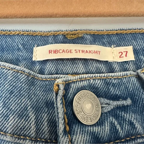 Levi’s Ribcage Straight Jeans Button Fly Womens 27 Distressed - Image 3