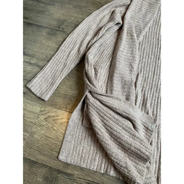 EUC Womens Barefoot Dreams cozy chic‎ lite tan brown ribbed soft cardigan size L - Image 5