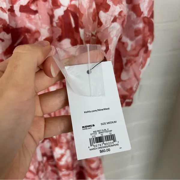 NWT Nine West Puff Sleeve Chiffon Maxi Midi Dress In Pink Abstract Floral M - Image 11