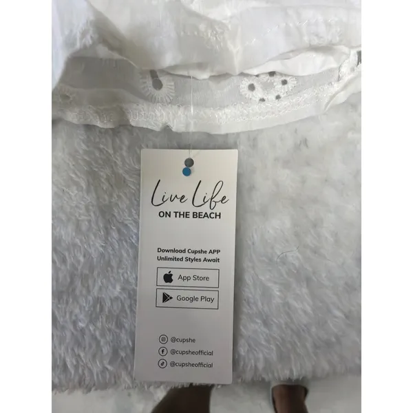Cupshe Eyelet Mini Dress/Cover up Tiered Long Sleeve‎ Boho CAA05A3M007CCS Small - Image 5