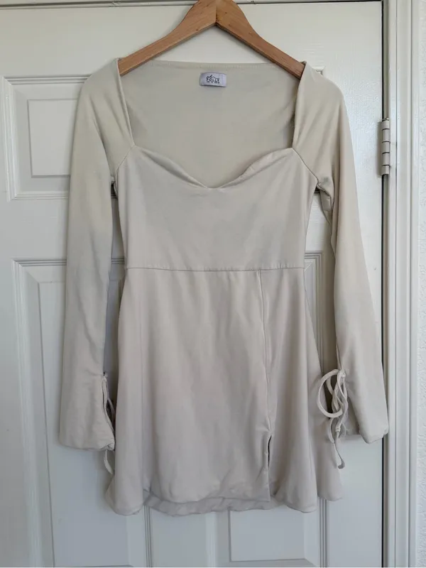 Oh Polly Amryn Ivory Off White Long Sleeve Mini Dress Sweetheart Neckline 10 - Image 3