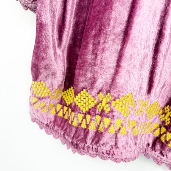 Ivy Jane Womens Purple Velvet Embroidered Boho Flowy Babydoll Blouse‎ Top Size L - Image 4