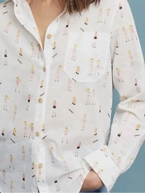 Anthropologie Acote’ Skater Rollerskating Kitschy Beach Novelty Resortwear Cotton Blouse L - Image 2