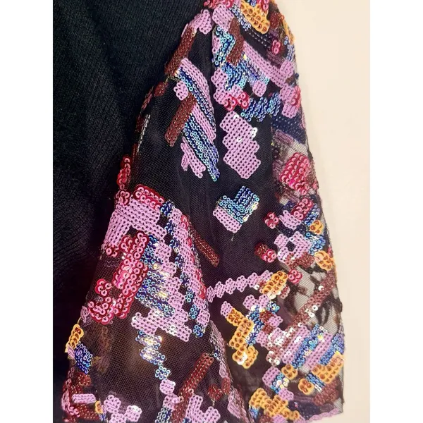 THML Black Knit Top with Purple Pink Sequin Puff Sleeves Size S Small EUC!! - Image 5