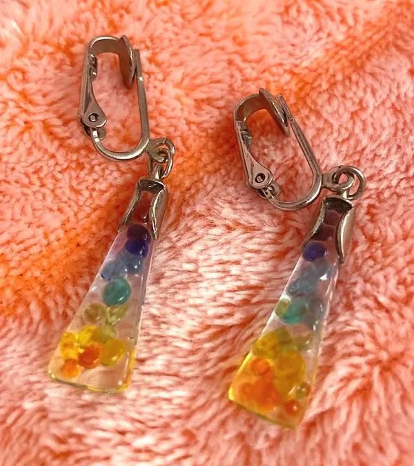 Rainbow Glass Clip On Earrings Silver - Image 2