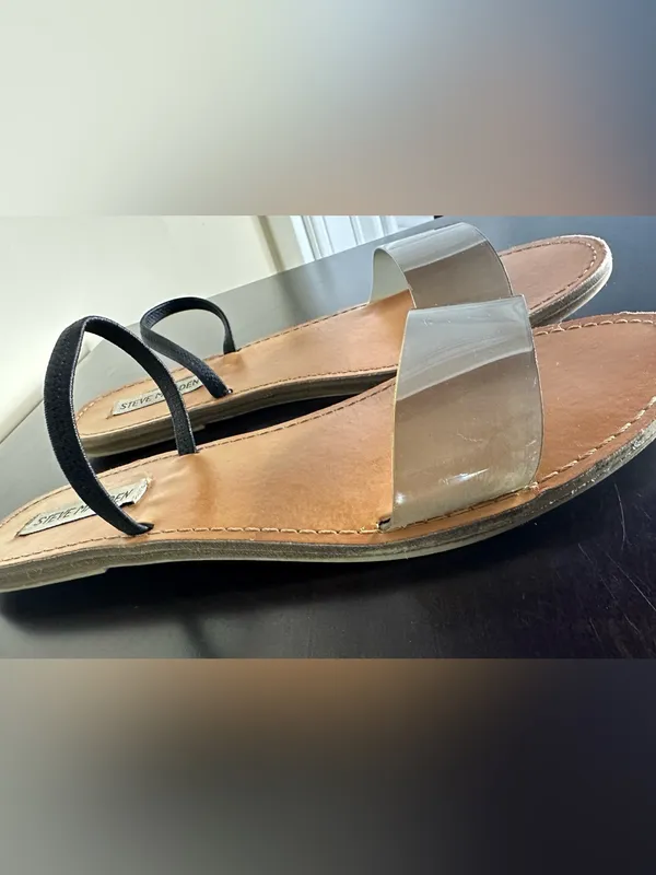 Steve Madden Dasha Clear Strap Tan Leather Slide Sandals - Image 2