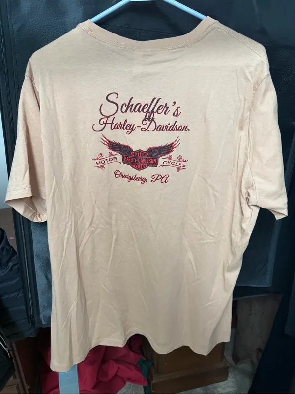 Schaeffer’s Harley-Davidson 1903 Graphic Tee - Peach with Blue Print size xl - Image 5