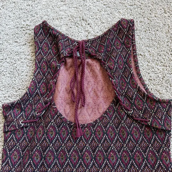 Free People Burgundy Black Patterned Tank With Open Back Detail Size Medium - Image 6