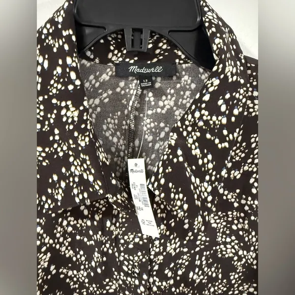 Madewell Ruched Midi Shirt Dress Size 12 Black Ivory Floral NWT - Image 8