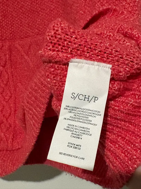 Cabi Cable Knit Sweater Hoodie Kangaroo Pocket Style 4473 Heather‎ Pink small - Image 4
