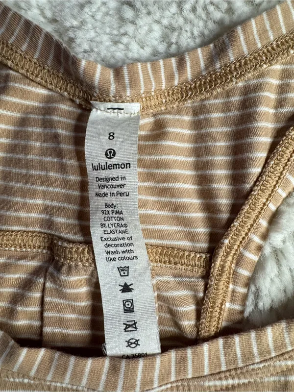Lululemon Brown & White Striped Tank Top – Size 8 - Image 3