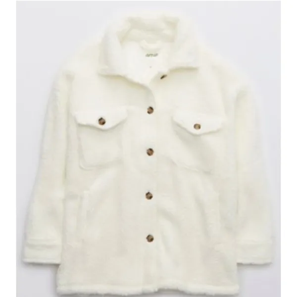 Aerie Dream Sherpa Shacket Jacket Shirt in Cream. Size Large - Image 2