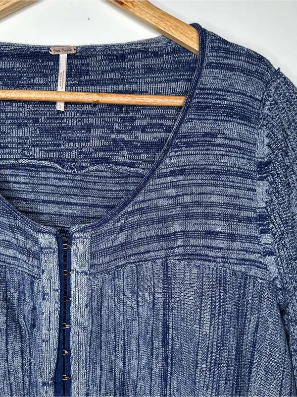 Free People Blue Asymmetrical Hook & Eye Cardigan Sweater Large - Image 2