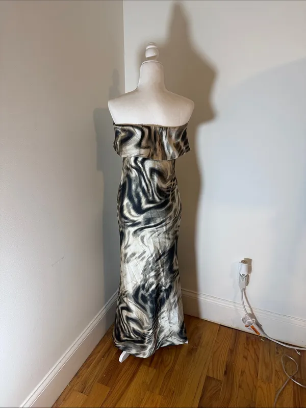 Forever 21 Strapless Ruffle Maxi Dress in Black and Cream - Image 3