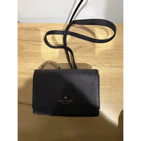 Kate Spade Black Saffiano Leather Chain Crossbody Wallet Bag Gold Hardware P - Image 3