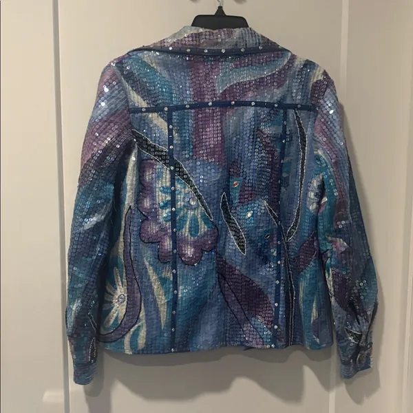 Sandy Starkman Sequin Art Jacket | Vintage Statement Piece | Size M Blue Size M - Image 3