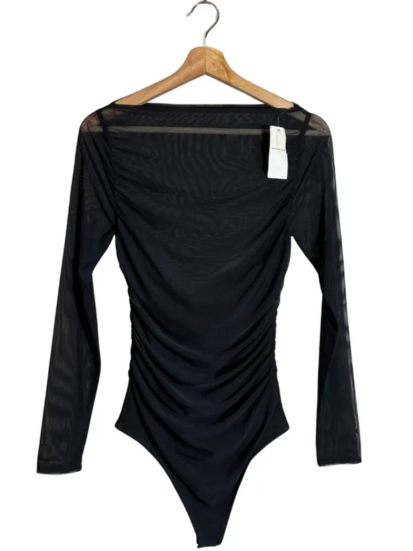Abercrombie & Fitch Mesh Draped Bodysuit Women's Small Black Sheer Going Out NWT - Image 4