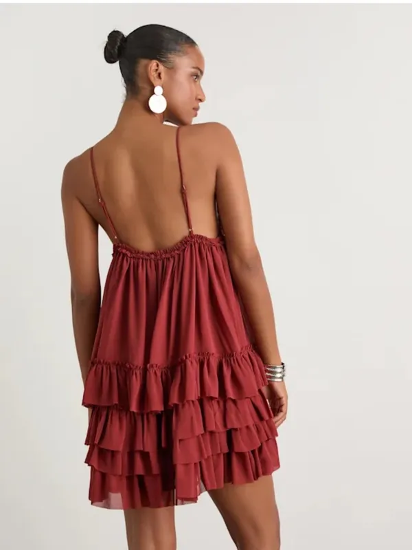 Lulus Asuka Rust Ruffled Tiered Mini Dress Size Small - Image 2