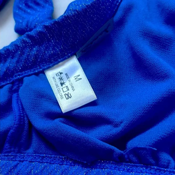 NWOT Sugar Beach Cobalt Blue Glitter Chevron Swim Bikini Set Sz Medium - Image 12