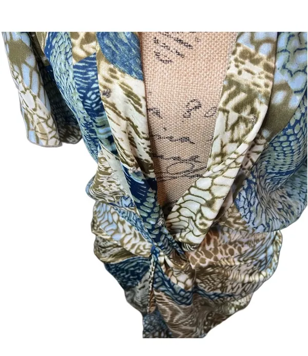 Akira Chicago Ruched Abstract Print Tunic in Blue/Green/Gold - Image 3