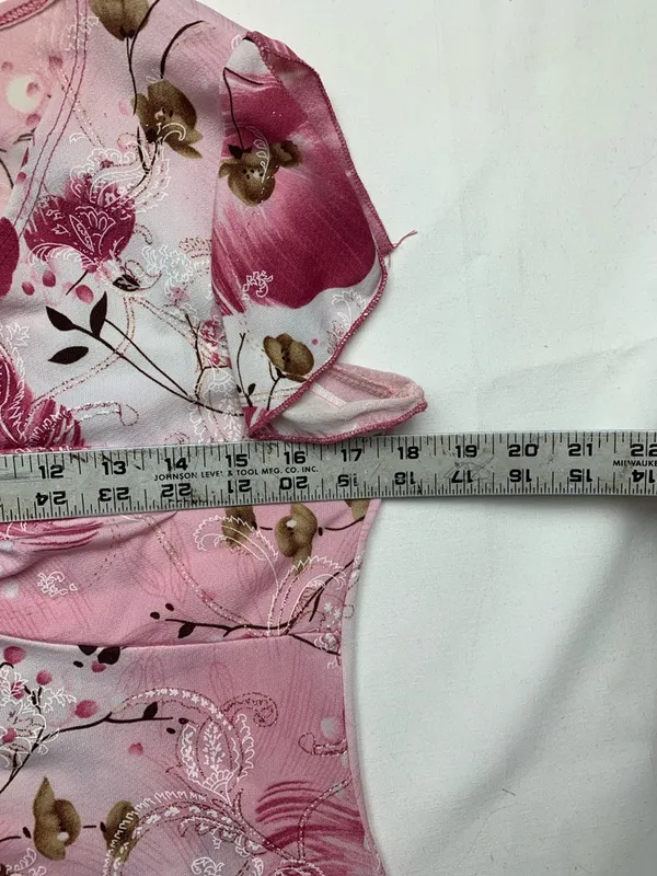 y2k la khaki size large Pink Floral Asymmetrical Women’s Top short sleeve fairy - Image 7