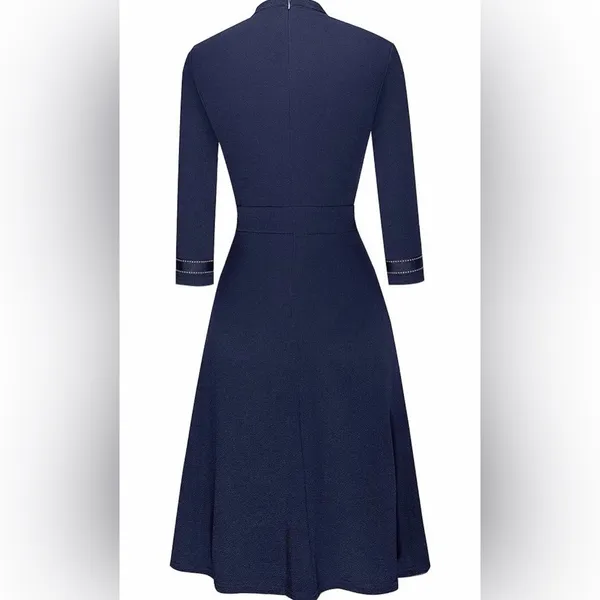 NEW Navy Blue Chic 3/4 Sleeve Tailored look Career Dress S - Image 2