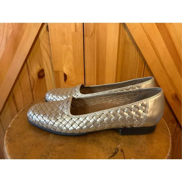 Naturalizer Woven Brazil Leather Ballet Flats Loafers Shoes Womens 7.5N Pewter - Image 3