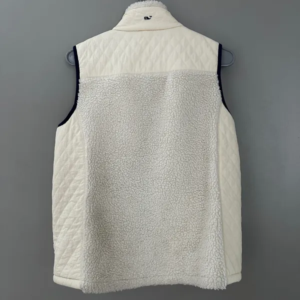 Vineyard Vines Women’s S Ivory Full Zip Vest Pockets Logo Sherpa Solid - Image 3
